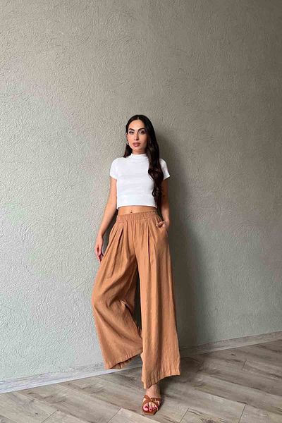 Seda Yalçın Atelier Camel Color Free Modal Trousers with Elastic Waist