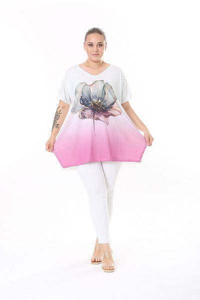 XL Modam Pink Floral Printed Lycra Women's Tunic