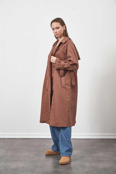 Mevra قهوة Trenchcoat كبيرة الحجم مع إبزيم