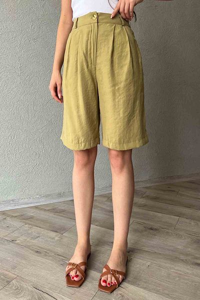 Seda Yalçın Atelier Oil Green Double Battery Detailed Basic Bermuda Shorts