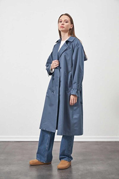Mevra Tokalı Oversize Trenchcoat  İndigo