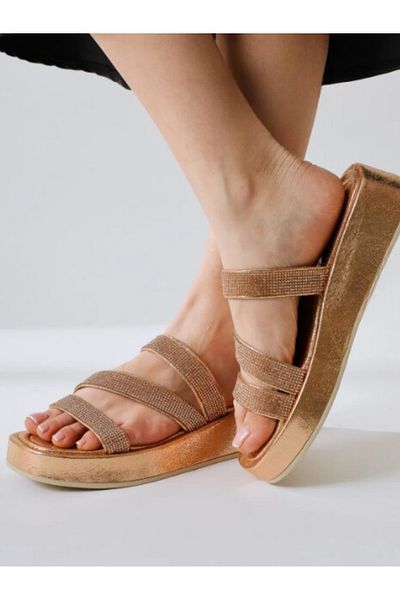 hagpay Stylish Women's Slippers with Stone Detail - Three-Stripes