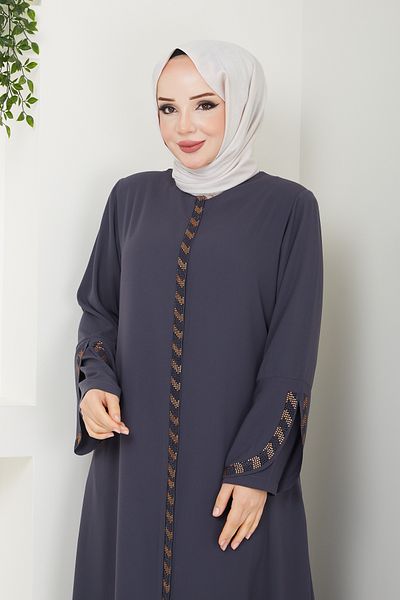 Pamuk Butik Women's Stripe Embroidered Hijab Top Coat Ferace
