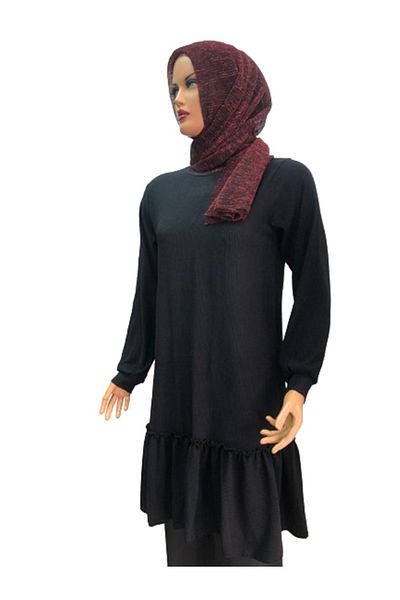 eflin Women's Hijab Clothing Tunic Black Ruffled