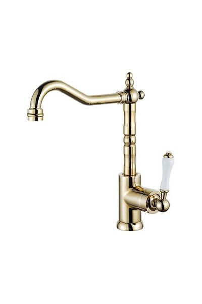 İSAOĞLU YAPI Gold Kitchen Faucet - Vintage Porcelain Tap, Fixture Rustic Design