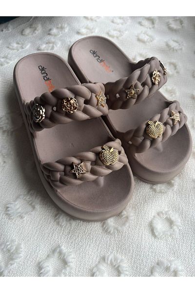 Akınal Bella Women's Camel Stone Slipper E423