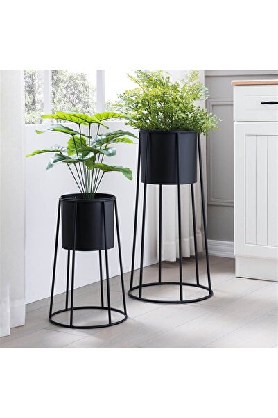 Püff Konsept Sanat & Dekorasyon Aqua Dekoratif Siyah Çiçeklik 2'li