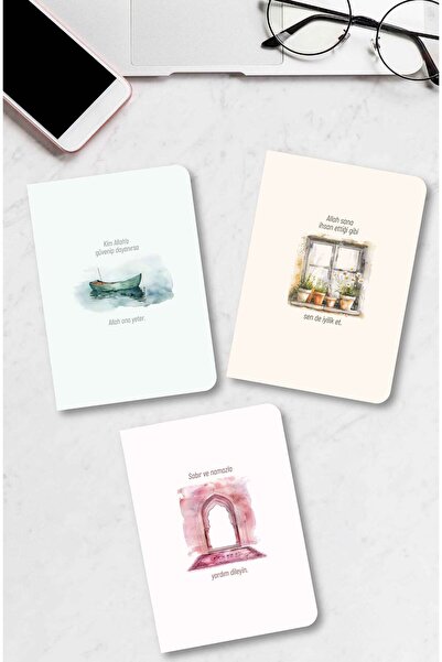 MuslimWalk Hana – Suluboya – 3’lü İslami Mininote Defter Seti