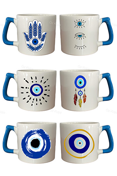 Öz Kupa Nazar Boncuklu Göz Baskılı 6'lı Lüks Kupa Bardak