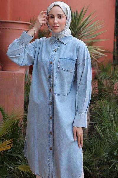 benguen Women's Buttoned Jeans Tunic 61613 Blue