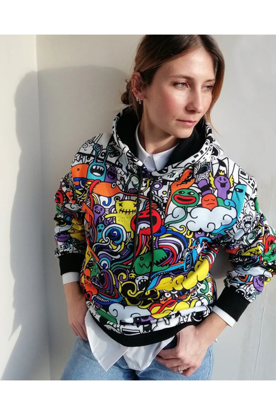 FG KONNİCHİWA ART DESIGN CONNICHIWA SPECIAL LIMITED NUMBER DESIGN SWEATSHIRT UNISEX HUDI