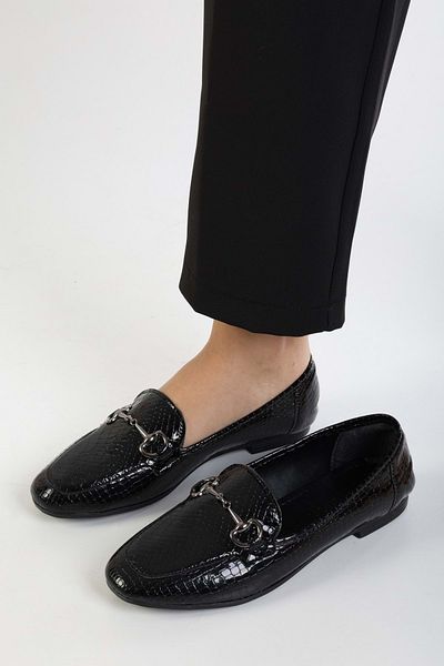 Shoeberry Tiana Black Crocodile Buckle Women's Daily Loafer