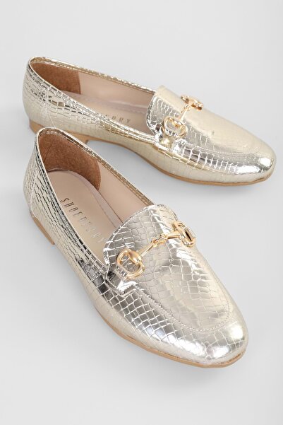 Shoeberry Дамски мокасини Tiana Gold Crocodile - Ежедневни обувки с катарама