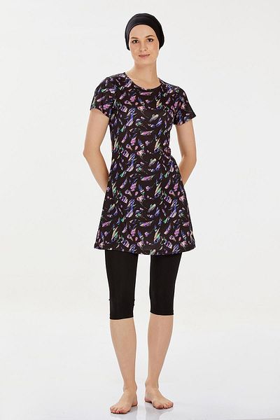 ROZAMAY Black Short Sleeve Capri Taylor Pool Swimsuit