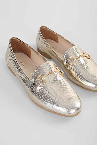 Shoeberry Дамски мокасини Tiana Gold Crocodile - Ежедневни обувки с катарама