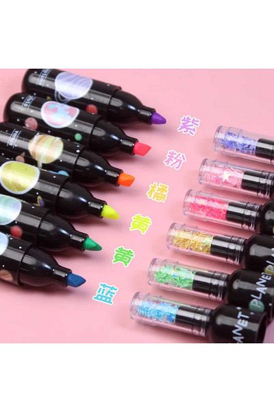 Meyra Accessories 1 pack of 6 galaxy planet bottle figure colorful phosphorescent felt pens preschool gift