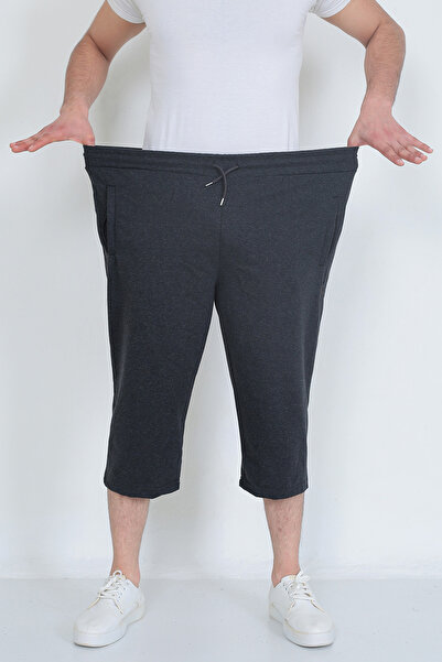 Genel Markalar Erkek Büyük Beden Battal Gri Pamuklu Cepli Bermuda Kapri Eşofman Altı