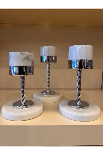 PLUS HOME 3'Lü Mermer Şamdan Mumluk