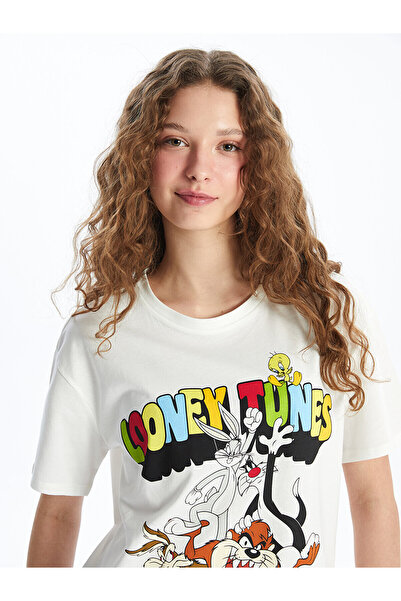 LC Waikiki Bugs Bunny bedrucktes Damen-T-Shirt – Rundhalsausschnitt, kurze Ärmel