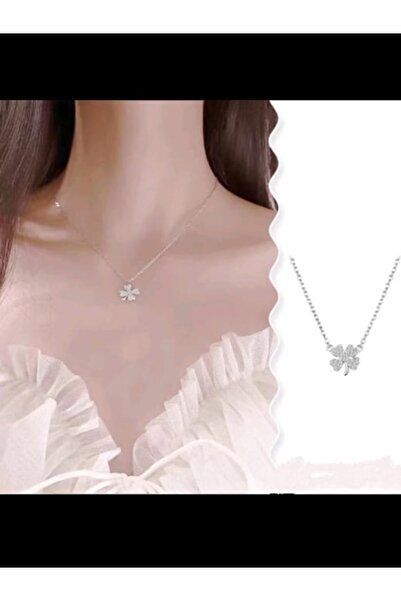 Shisa Jewel Minimal kolye, 925 ayar gümüş, sevimli yonca yaprağı.(122)