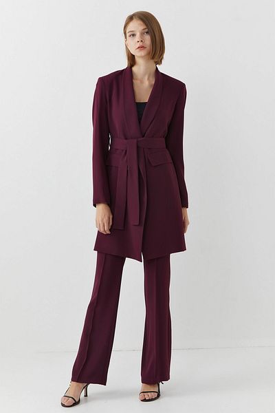 Nurs Plum Shawl Collar and Belted Suit Set