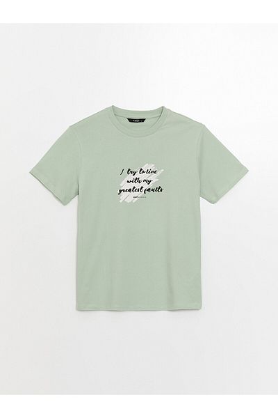 LC Waikiki Tricou bărbătesc din bumbac pieptănat cu imprimeu - Decolteu, mânecă scurtă