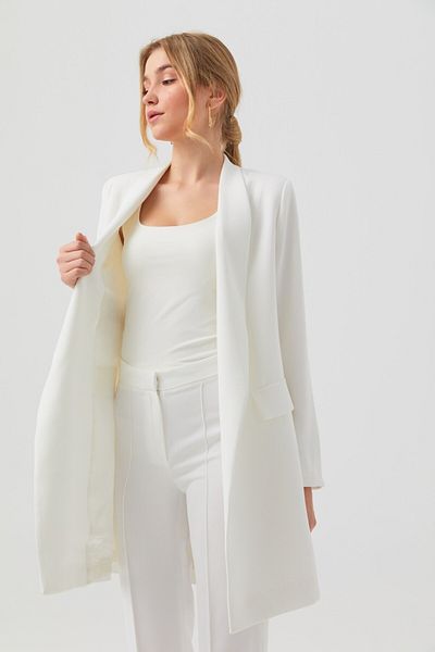 Nurs Ecru Color Shawl Collar and Belted Suit Set