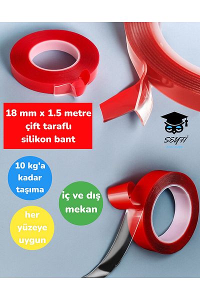 SEYFİKİRTASİYE 18 mm x 1.5 meters DOUBLE SIDED SILICONE TAPE EXTRA STRONG