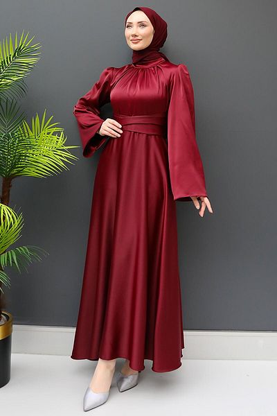 GİZ AGİYİM Nazlı Hijab Dress Burgundy