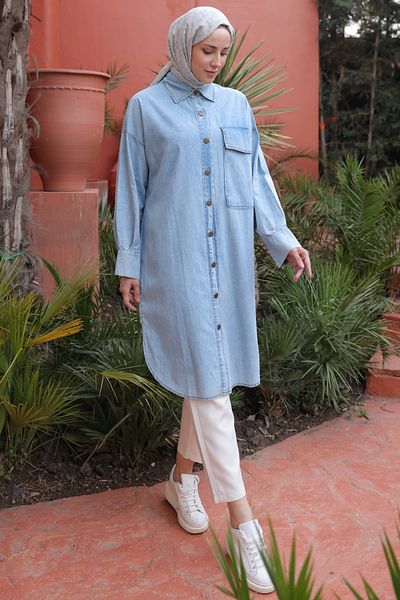 benguen Women's Buttoned Jeans Tunic 61613 Blue