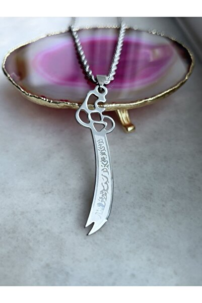 axexuar Silver Colored Steel Zulfiqar Sword Necklace - Twist, Stainless Anti-Tarnish