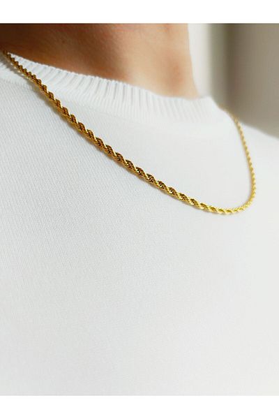 axexuar Gold Yellow 316L Steel Auger Women Men Necklace Stainless Tarnish