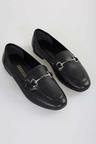 Shoeberry Tiana Women's Black Loafer - Leather Buckle Casual Shoes