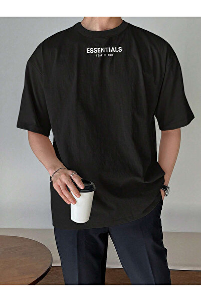 De Carte Tricou pentru bărbați, cu imprimeu Essentials, negru, oversize, cu g...