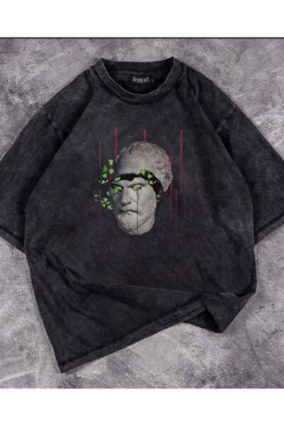 Toum Μπλουζάκι DamlaHobi Unisex που πλένεται με σχήμα αντίκες - Μοτίβο με φύλλα