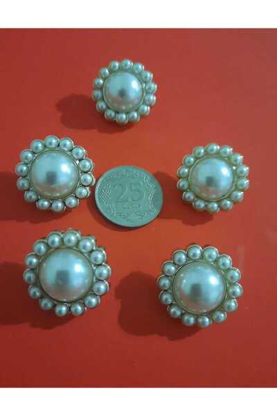 Beyna Pearl Yellow Metallized Button - 2cm, 1 Pack 5 Pieces