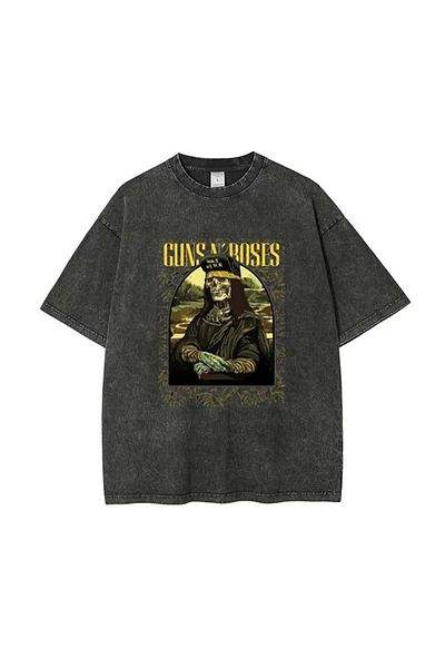 Toum Damlahobi Washable Guns N' Roses Was Here Printed Unisex Oversize Vintage T-Shirt