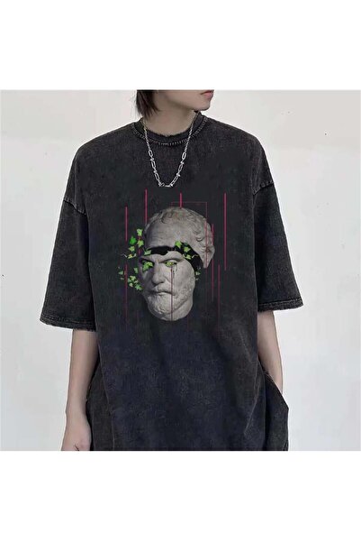 Toum Μπλουζάκι DamlaHobi Unisex που πλένεται με σχήμα αντίκες - Μοτίβο με φύλλα