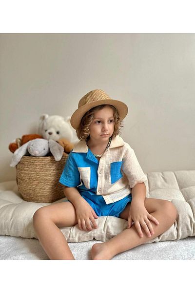 YİGİT BUTİK Yigit Boutique Boys' Set with Muslin Fabric Shorts