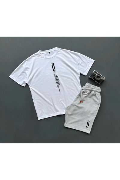 NewCabin New Season Oversize Upright Printed Relaxed Cut T-shirt Καλοκαιρινό σορτς 2 τεμαχίων