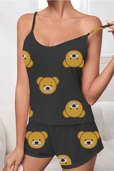 NAZMİRA Patterned Bear Strap Shorts and Pajama Set