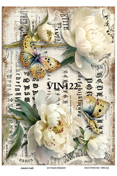 Genel Markalar Vintage Desen VIN122 Çiçek, Kelebek Desenli 30*42 cm Pirinç De...