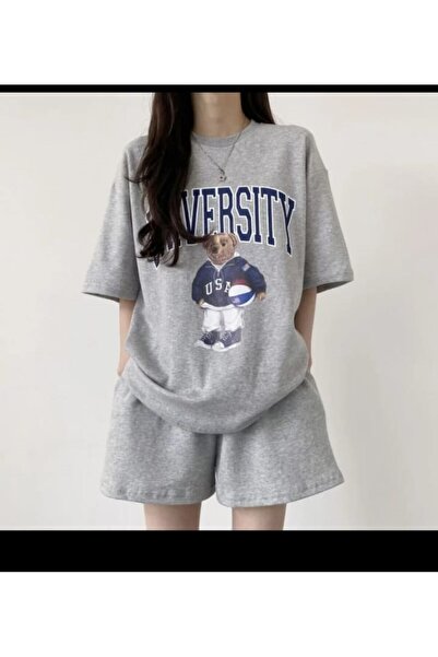 Frisson Set de tricou și pantaloni scurți pentru femei, cu imprimeu universit...