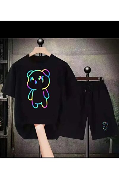 Frisson Set de 2 tricouri colorate cu ursuleți și pantaloni scurți Set negru ...