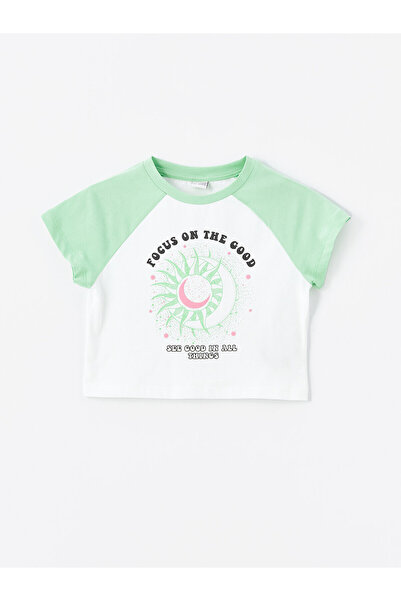 LC Waikiki Crew Neck Crop T-Shirt για κορίτσια - εμπριμέ, κοντομάνικο