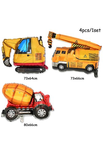PARTİAVM Construction Concept Balloon Chain Truck Scoop Crane Set Construction Theme HBD Background Pump+Adhesive Set