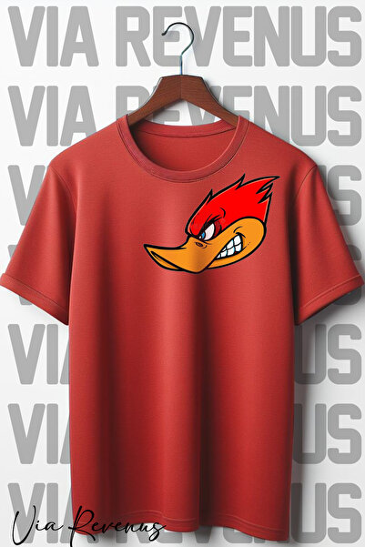 Vordevia Oversize kroj Crvena majica - Vudi Štampano , okrugla kragna