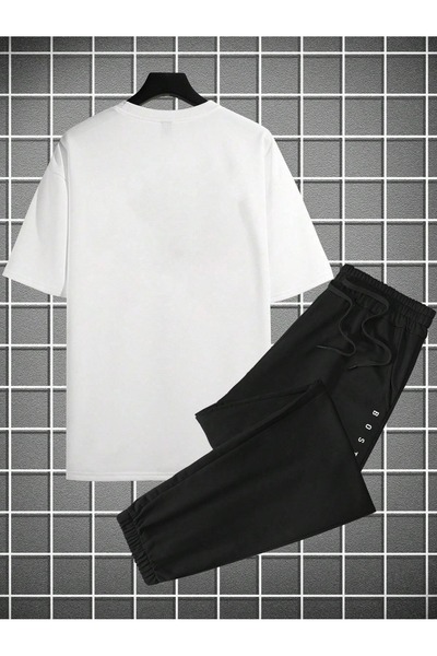 over head oh Чоловічий білий бостонський принт Oversize T-shirt Jogger комплект