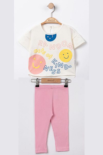 Necix's Smile Printed Baby T-Shirt and Ribbed Fabric Leggings - Crew Neck, Short Sleeve Set of 2