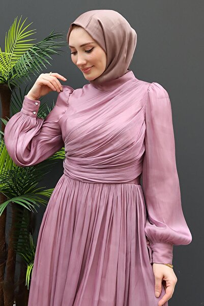 GİZ AGİYİM Μεταξωτό Φόρεμα Hijab Ανοιχτό Λιλά
